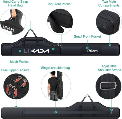 Portable Fishing Bag Folding Fishing Rod Reel Bag Outdoor Fishing Carrier Bag100Cm/130Cm/150Cm (Black, 170Cm), Black, 170Cm, Modern