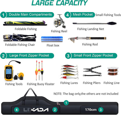 Portable Fishing Bag Folding Fishing Rod Reel Bag Outdoor Fishing Carrier Bag100Cm/130Cm/150Cm (Black, 170Cm), Black, 170Cm, Modern